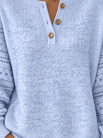Casual Geometric Henley Collar Long Sleeve Sweatshirt
