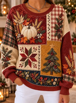 Women Crew Neck Casual Printing Pumpkin Pattern Sweatshirt