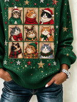 Unique Regular Fit Printing Cat Casual Christmas Sweatshirt