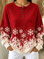 Women Christmas Elegant Henley Collar Casual Spring/Fall Long Sleeve Sweatshirt