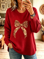 Women Casual Glitter Bow Graphic Knit Sweater