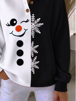 Vintage Christmas Snowman Henley Collar Long Sleeve Sweatshirt