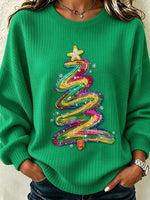 Sparkly Casual Christmas Tree Crew Neck Long Sleeve Sweatshirt