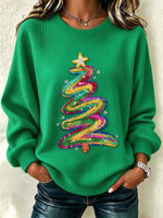 Sparkly Casual Christmas Tree Crew Neck Long Sleeve Sweatshirt