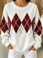 Women Classic Geometric Crew Neck Casual Spring Fall Long Sleeve Sweatshirt