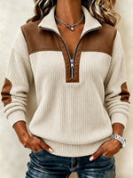 Casual Color Block Half Open Collar Long Sleeve Sweatshirt