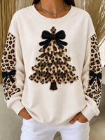 Casual Leopard Crew Neck Long Sleeve Sweatshirt