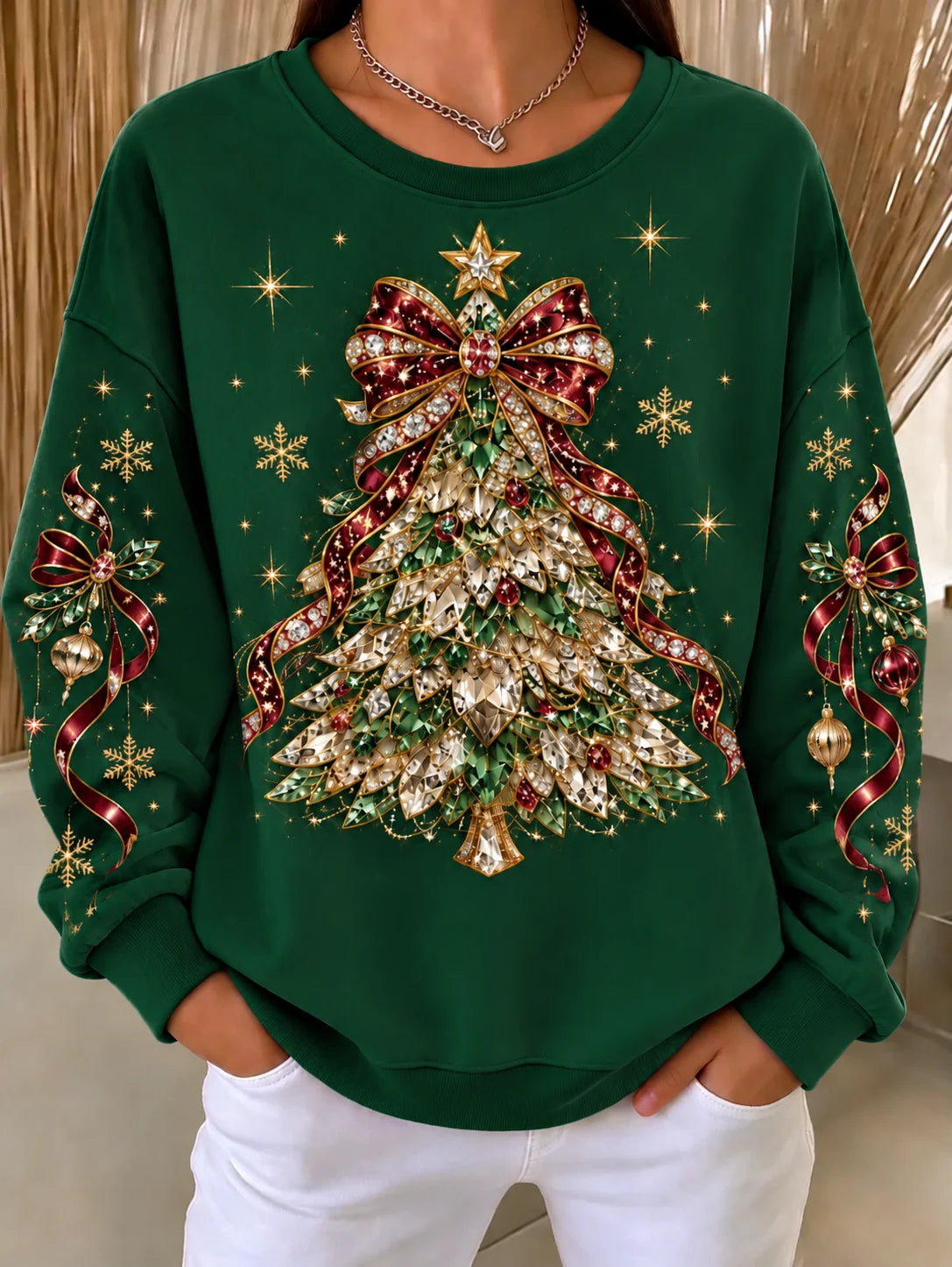 Casual Christmas Crew Neck Long Sleeve Sweatshirt
