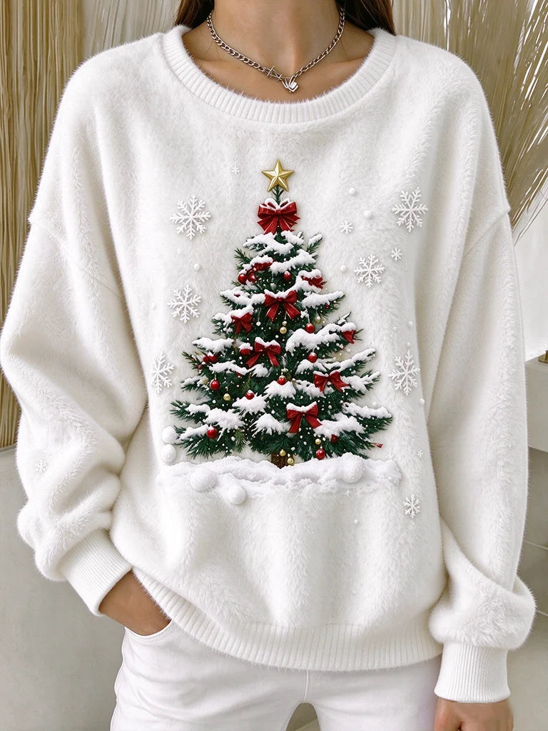 Casual 3D Christmas Crew Neck Long Sleeve Sweatshirt