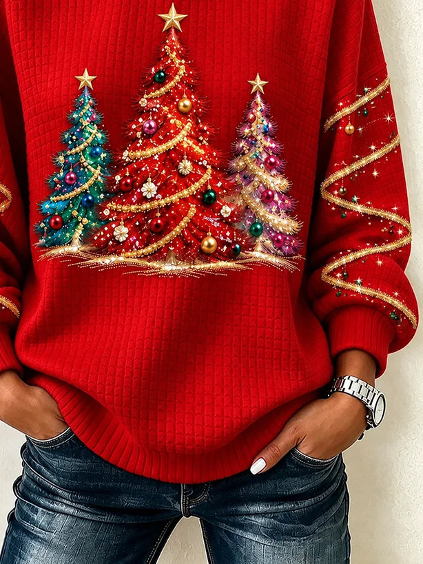 Vintage Sparkly Christmas Crew Neck Long Sleeve Sweatshirt
