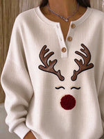 Vintage Cute Christmas Henley Collar Long Sleeve Sweatshirt