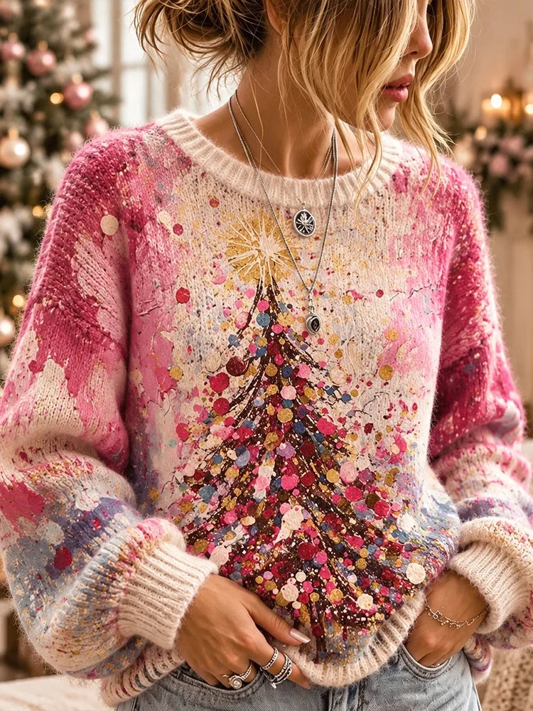 Women Christmas Tree Colorful Long Sleeve Comfy Casual Sweater