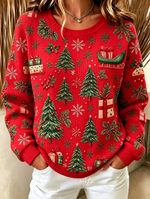 Women Christmas Print Cozy Waffle Sweatshirt