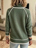 Modern High Neck Raglan Knit Sweater With Contrasting White Trim