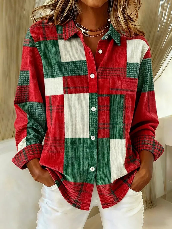 Classic Women's Christmas Contrast Plaid Shirt