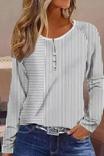 Striped Button Casual Long Sleeve V-Neck Shirt
