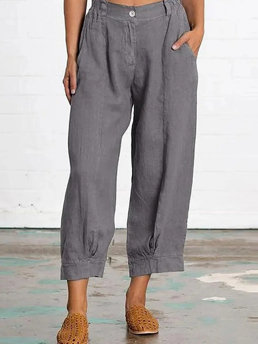 Solid Cotton And Linen Loose Pants