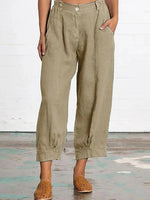Solid Cotton And Linen Loose Pants