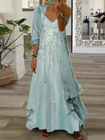 Floral Long Sleeve V-neck Two Pieces Maxi Dress