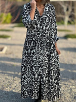 Ethnic Shirt Collar 3/4 Sleeves Comfy Maxi Dress