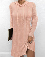 Solid Hoodie Long Sleeve Casual Midi Dress