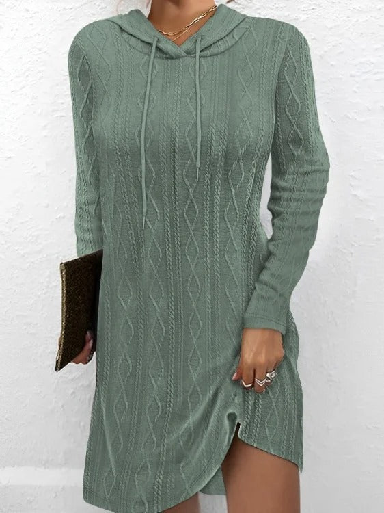 Solid Hoodie Long Sleeve Casual Midi Dress