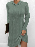 Solid Hoodie Long Sleeve Casual Midi Dress