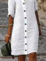 Cotton and Linen Plain Casual Dress