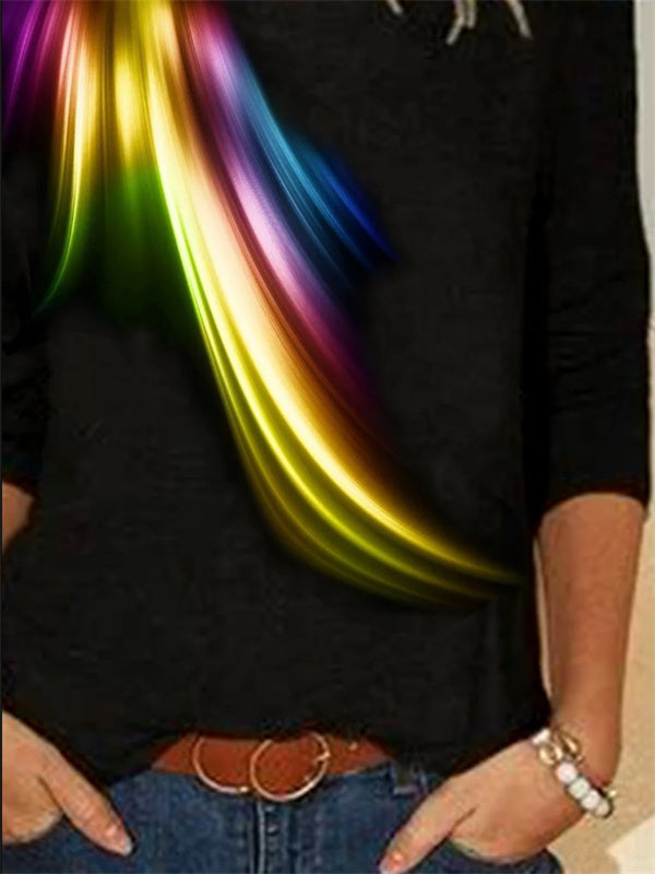 Gradient Pattern Crew Neck Long Sleeve Casual T-shirt