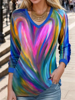 Ombre V-neck Long Sleeve Casual T-shirt