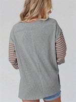 Striped Crew Neck Long Sleeve Loose Blouse