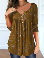 Floral Print Crew Neck Long Sleeve Blouse