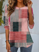 Plaid Loose Crew Neck Tee Everyday Style