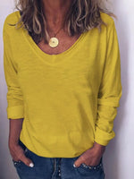 Plain Crew Neck Long Sleeve Basic Blouse