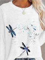 Dragonfly Crew Neck Long Sleeve Casual T-shirt