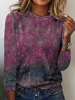 Tie-dye Print Regular Fit Crew Neck Casual Blouse