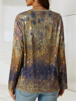 Tie-dye Print Regular Fit Crew Neck Casual Blouse