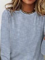 Stripe Elegant Personality Round Neck Long Sleeve Casual Blouse