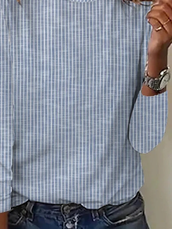 Stripe Elegant Personality Round Neck Long Sleeve Casual Blouse