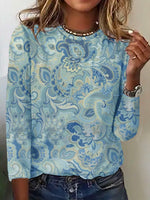 Paisley Print Crew Neck Long Sleeve Loose Casual Blouse