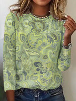 Paisley Print Crew Neck Long Sleeve Loose Casual Blouse