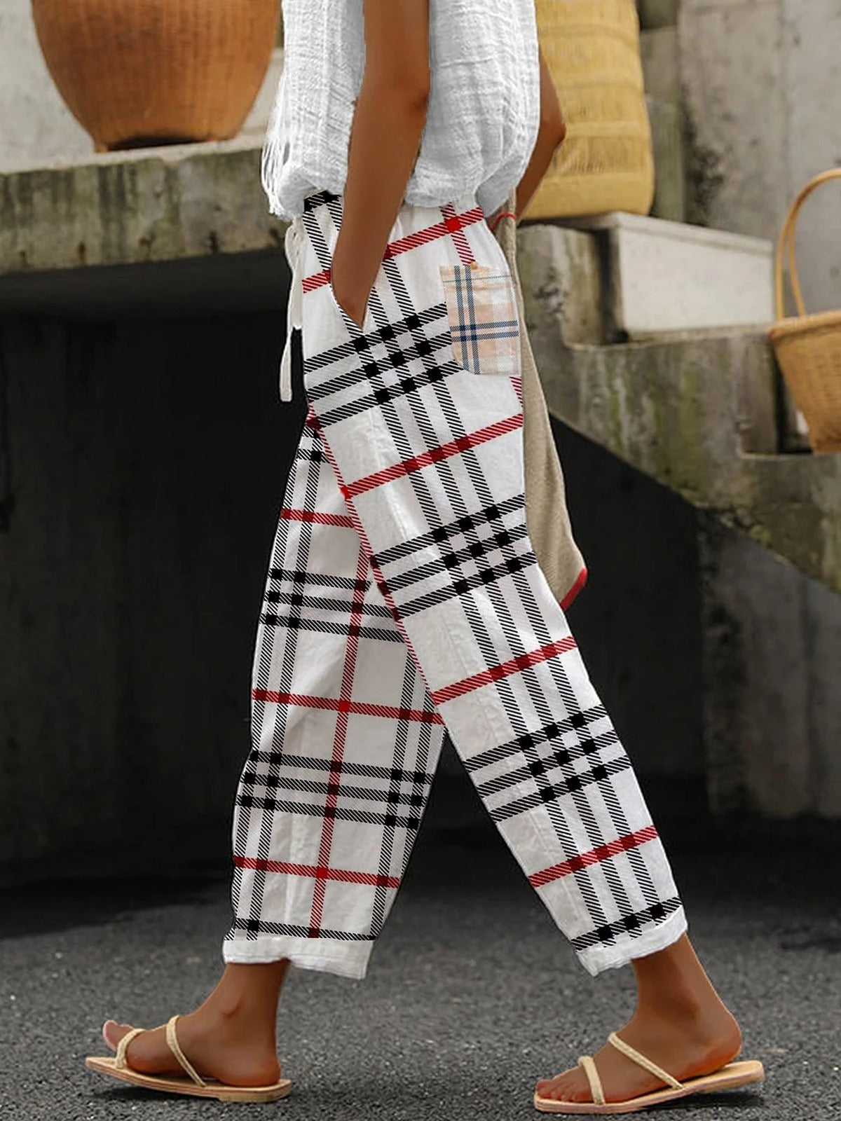 Casual Plaid Cotton Long Harem Pants