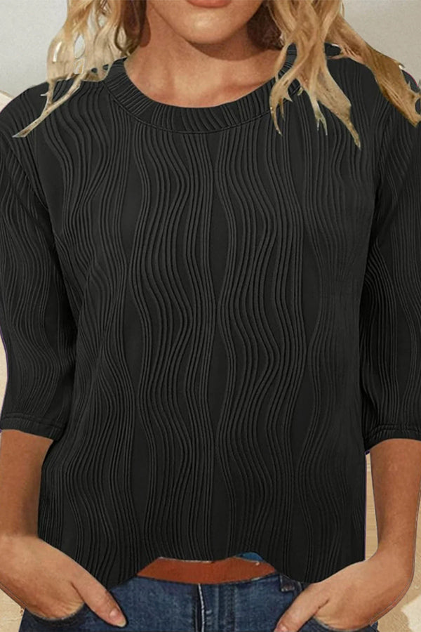 Fashion Casual Solid Color Crew Neck Three Quarter Sleeve T-Shirt