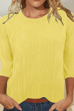 Fashion Casual Solid Color Crew Neck Three Quarter Sleeve T-Shirt