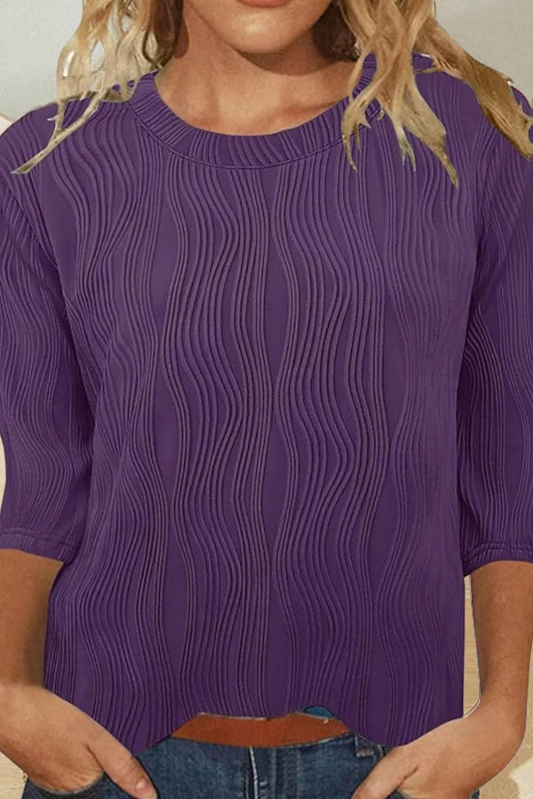 Fashion Casual Solid Color Crew Neck Three Quarter Sleeve T-Shirt