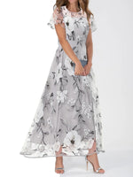 Flower Print Round Neck Short Sleeve Loose Maxi Dress