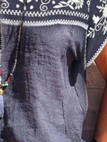 Navy Blue Ethnic Short Sleeve Crew Neck Shirt