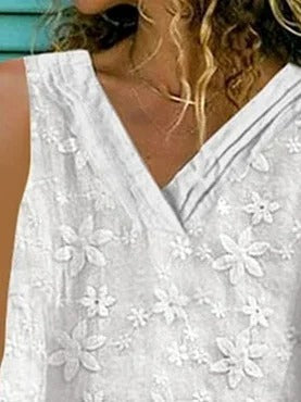 Women's Casual Floral Lace Plain Loose Sleeveless V Neck Summer Tank Top