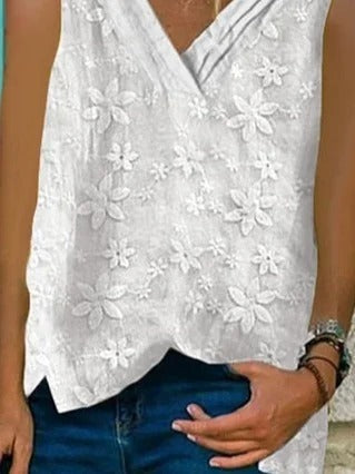 Women's Casual Floral Lace Plain Loose Sleeveless V Neck Summer Tank Top