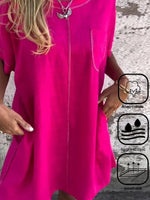 Cotton And Linen Casual Plain Short Dress